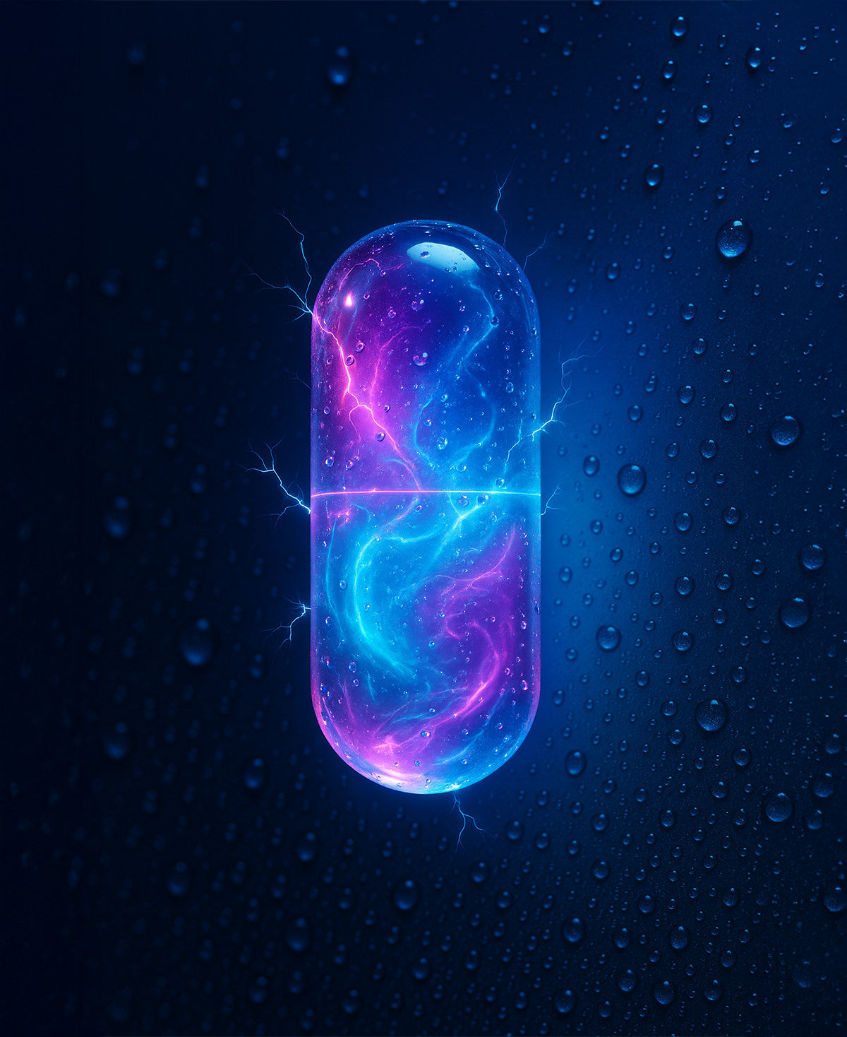 A vitamin capsule is electrified for Fix Studios medical-grade HydraRenew™ Vitamin-Enriched Hydration Cream