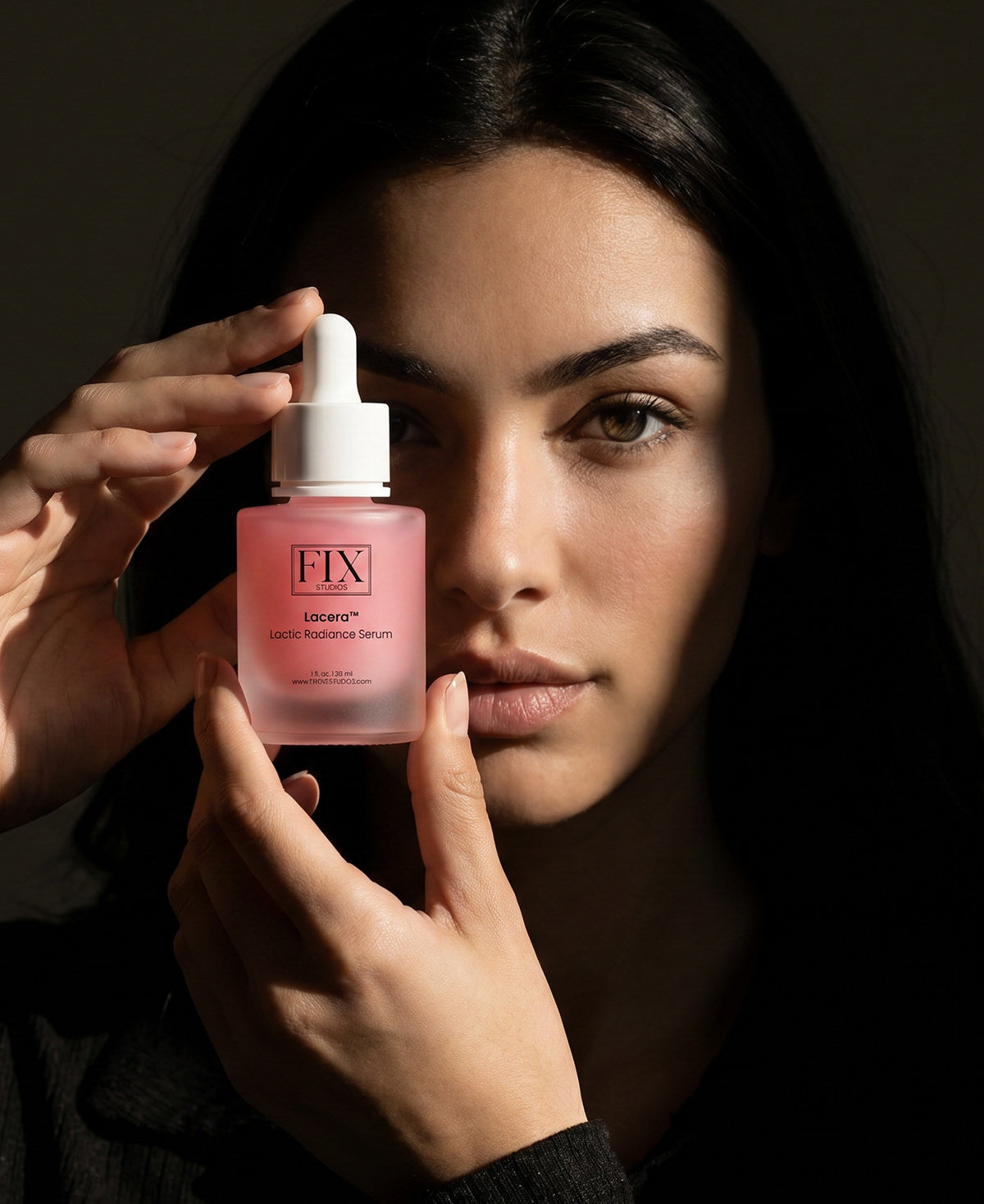 A beautiful woman with smooth and glowing skin after using Fix Studios medical-grade Lacera™ Lactic Radiance Serum