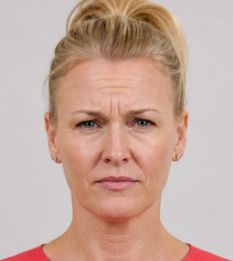 Botox before photo showing visible forehead lines and glabellar 11s between the brows before treatment at Fix Studios Cincinnati Mason OH.